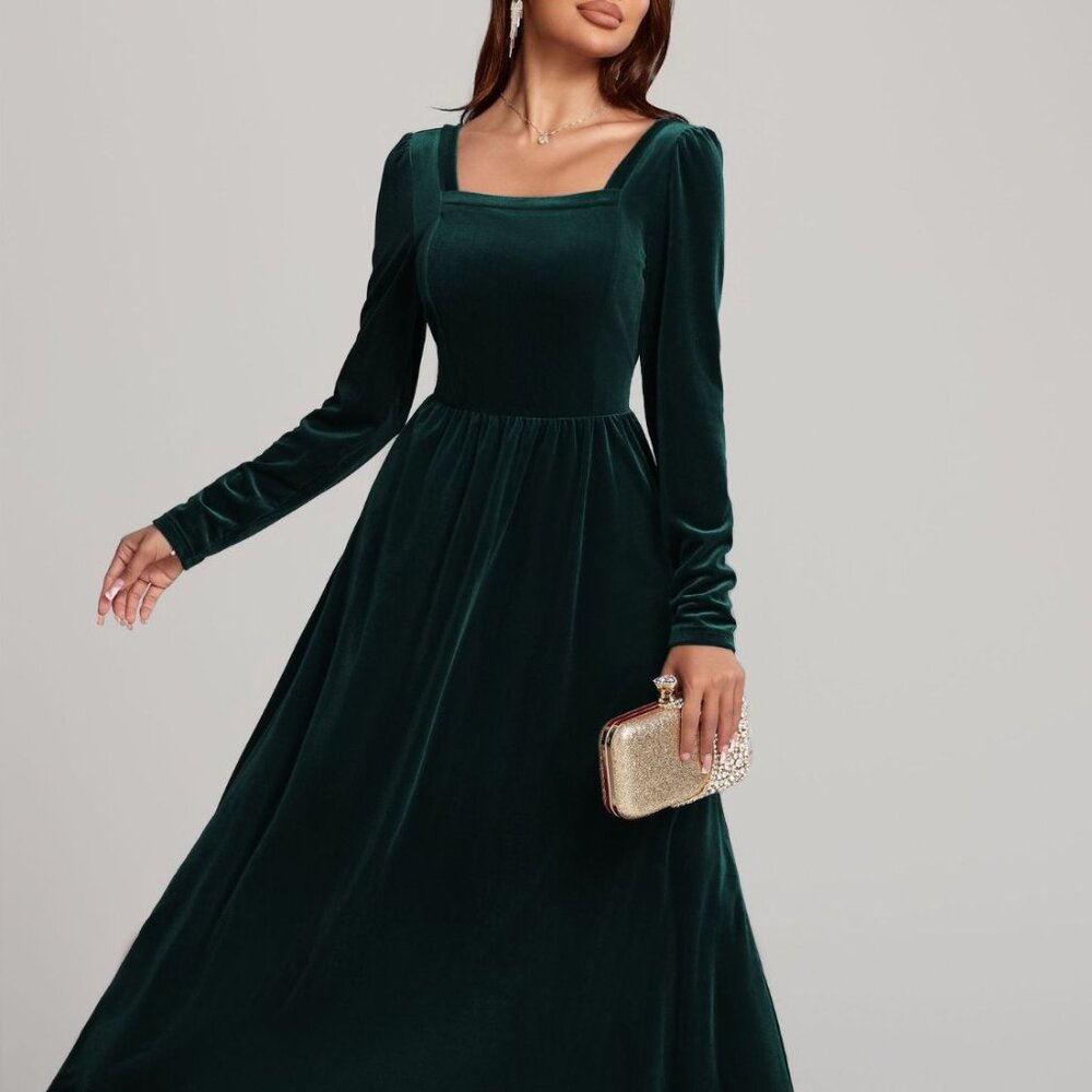 Elegant Green Velvet Dress